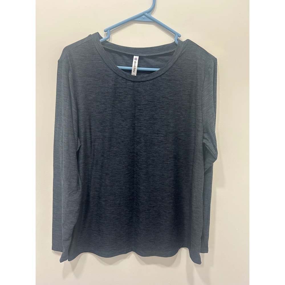 Ebb & Flow Long Sleeve‎ Top Women 1X Gray Space Dye Athletic Crew Neck Shirt